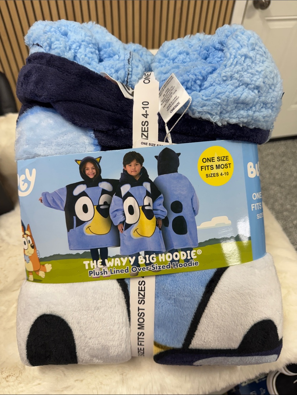 Blue Plush Lined Oversized Kids Hoodie - The Wavy Big Hoodie